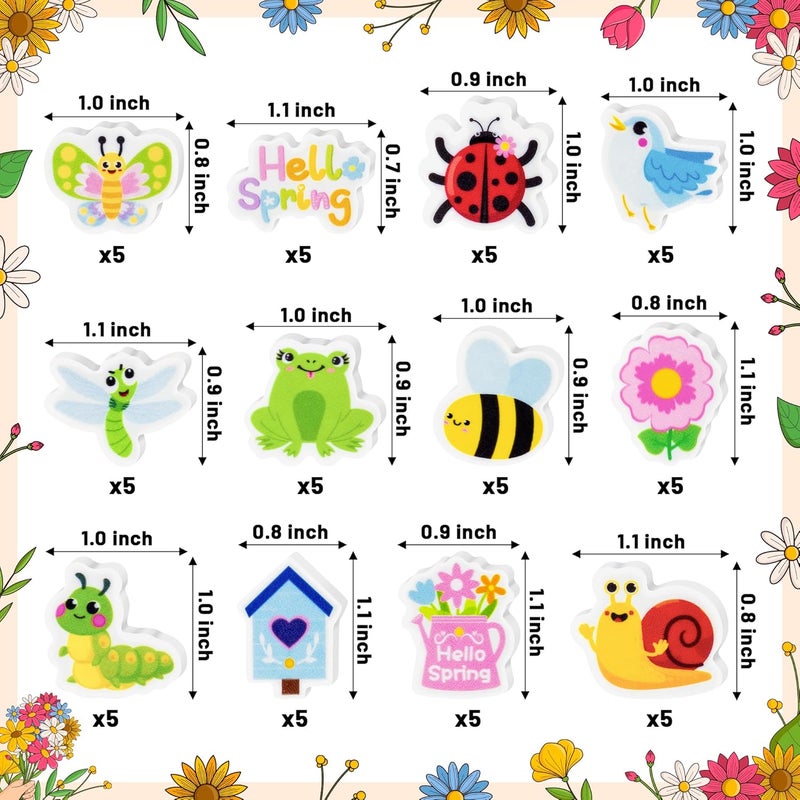 Yopyame 60PCS Spring Flower Butterfly Mini Eraser for Kids Bulk Assorted Novelty Tiny Pencil Eraser Cute Puzzle Eraser Desk Pet School Classroom Prize Student Homework Reward Gift Filling Party Favors - Image 2